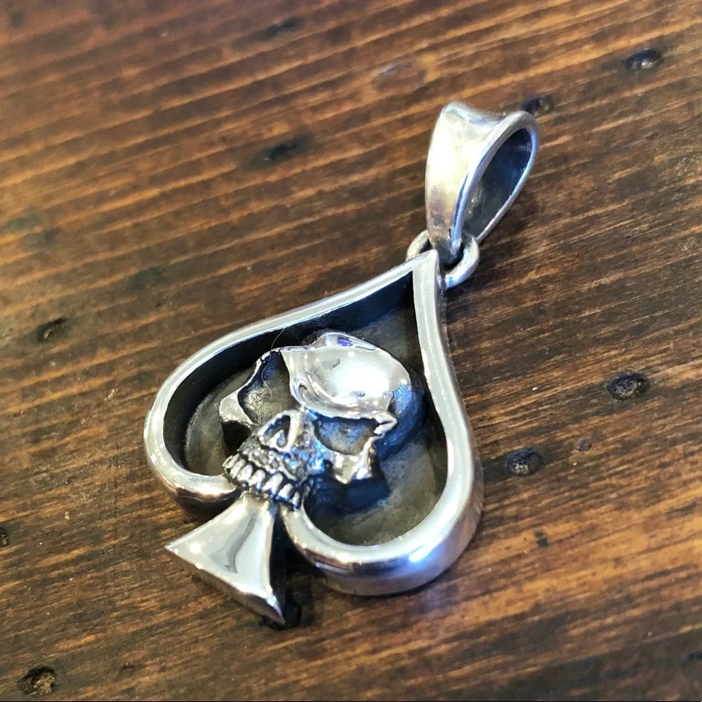 Solid 925 Silver Ace of Spades Skull Pendant ♠️💀